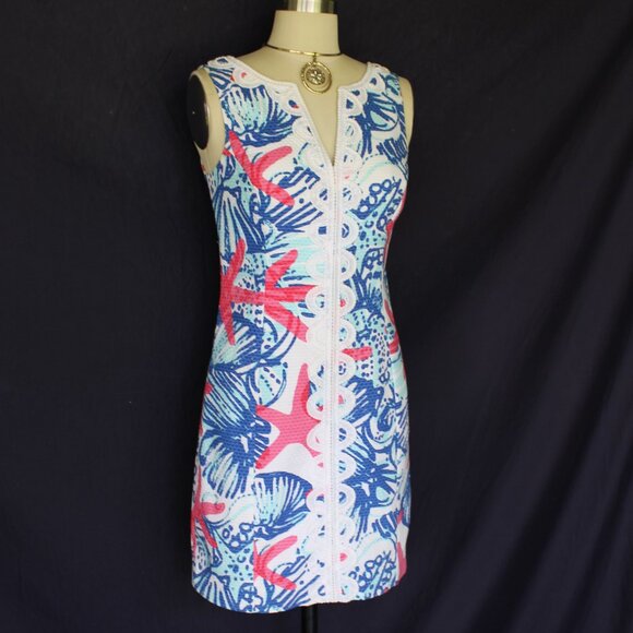 Lilly Pulitzer Janice Shift Dress She She Shells crochet lace piquet Shift Mod 2 - Picture 7 of 11
